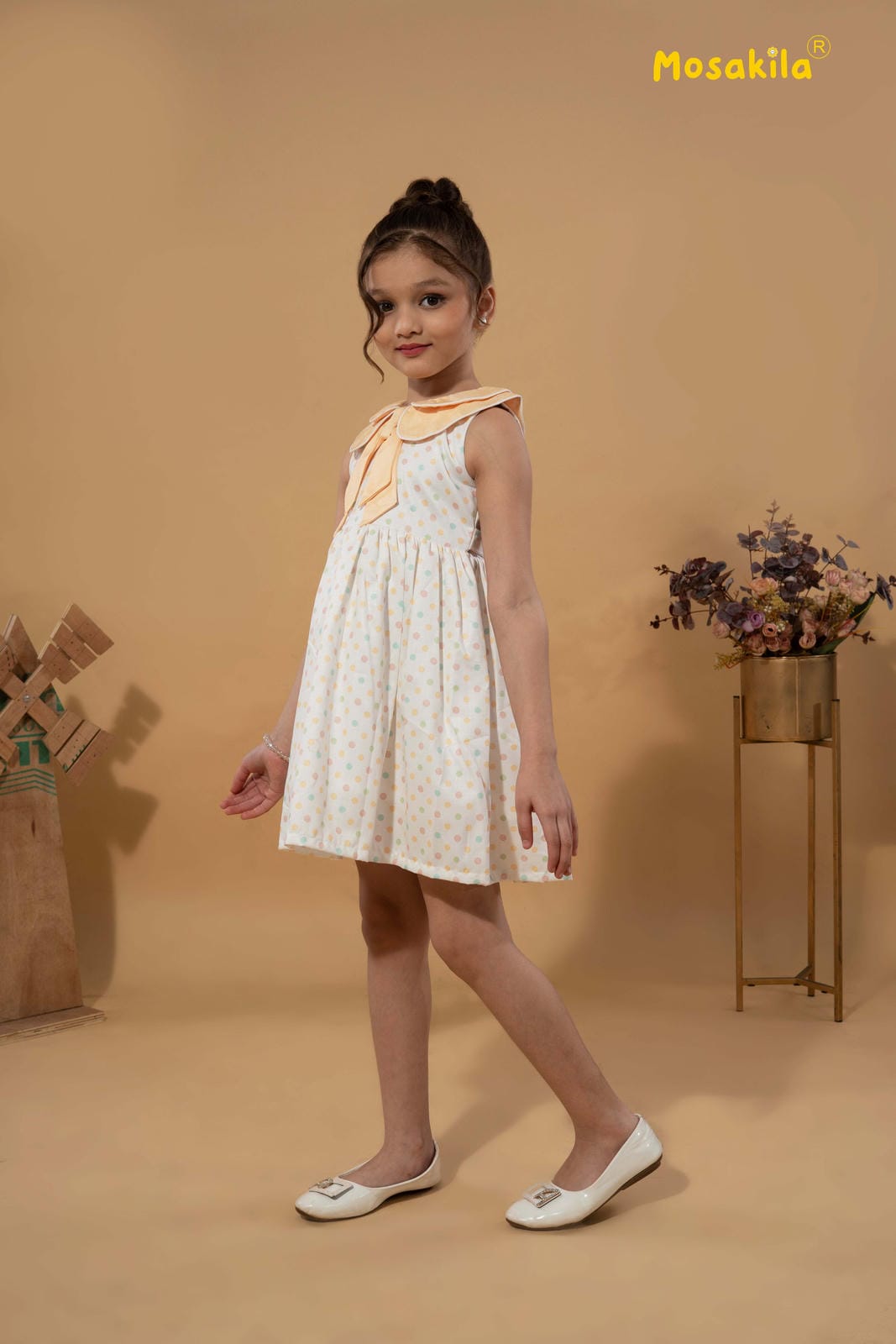 Peach Petal Polka Dress (Cotton)